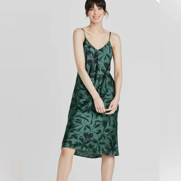 Dresses A New Day Target Womens Green And Black Floral Silk Like